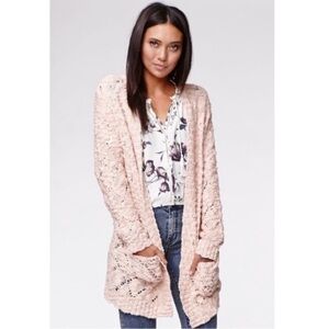 Kendall & Kylie Pink Coral Crochet Cotton Sweater Cardigan Shawl Pointelle M/L